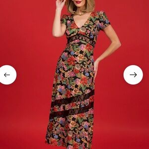Elegant Floral Midi Dress with Black Accents